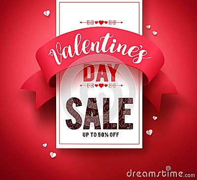 Valentines day sale text vector banner design with ribbon and hearts elements Vector Illustration