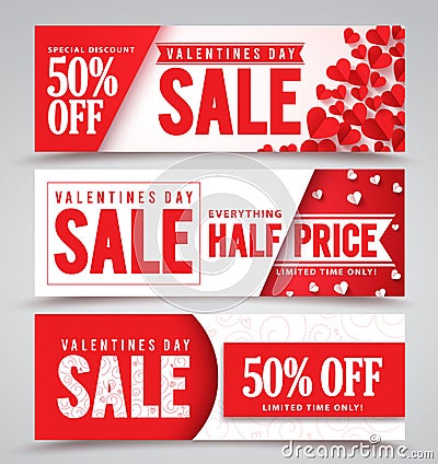 Valentines day sale vector banners with different designs Vector Illustration