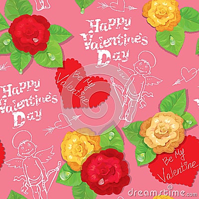 Valentines Day seamless pattern with hand drawn an Vector Illustration