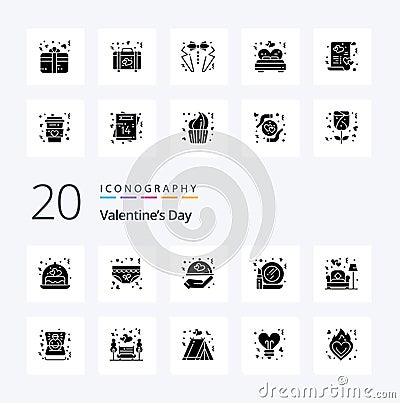 20 Valentines Day Solid Glyph icon Pack like couch mirror romance make wedding Vector Illustration