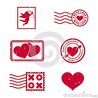 Valentines Day Stamps Vector Illustration