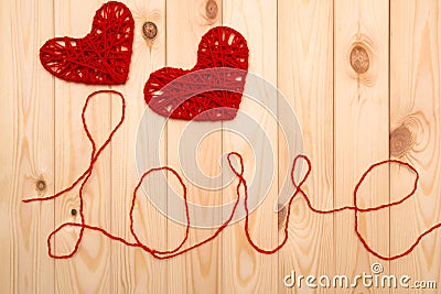 Valentines Day. Symbols of love - two knitted hearts Stock Photo