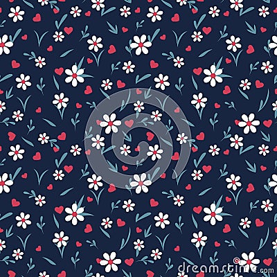 Valentines day themed hearts and flowers seamless pattern Vector Illustration