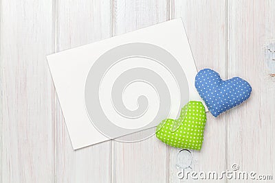 Valentines day toy hearts and greeting card Stock Photo