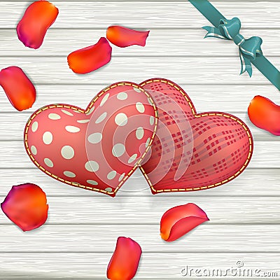 Valentines Day toys on wooden plates. Vector Illustration