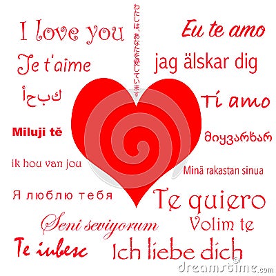 Valentines Day typography card with handwritten calligraphy text in different languages Vector Illustration