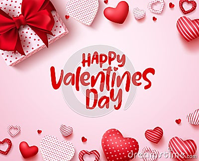 Valentines day vector background template. Happy valentines day text Vector Illustration