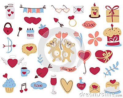 Valentines Day vector clip art set Hand drawn elements Vector Illustration