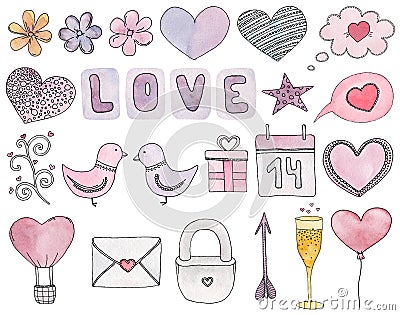 Valentines day vector clip art. Watercolor wedding symbol Vector Illustration