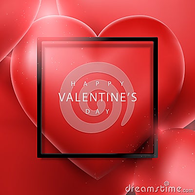 Valentines Day and Wedding background. 3d red heart balloon floating and Black frame. Vector illustration Vector Illustration