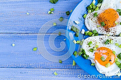 Valentines delicious breakfast fried eggs hearts Stock Photo