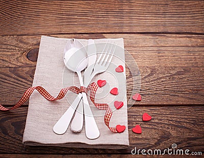 Valentines dinner on wooden background Stock Photo