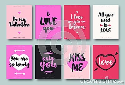 Valentines greeting card set with wishes and heart, arrow on different background for special offer Vector Illustration