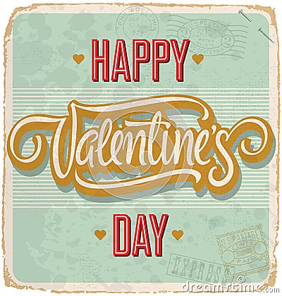 VALENTINES hand lettered vintage card (vector) Vector Illustration