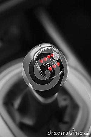 Valentines heart on Gearstick of a car Stock Photo