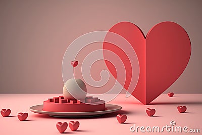 Valentines illustration of 3d heart create with generative AI technology Cartoon Illustration