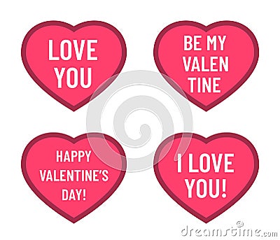 Valentines illustration. Pink valentines hearts color vector illustration set. Vector Illustration