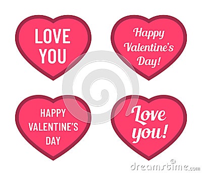 Valentines illustration. Pink valentines hearts color vector illustration set. Vector Illustration