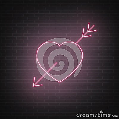 Valentines Neon Heart. Valentine`s Day neon Heart Love sign Vector Illustration