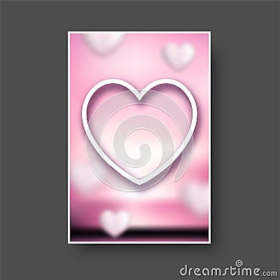Valentines pink card with paper heart Vector Illustration