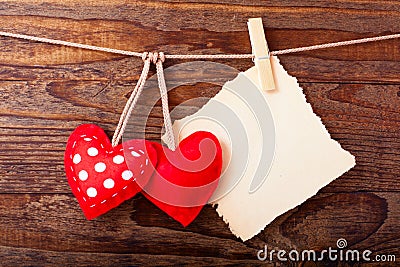 Valentines Vintage Handmade Hearts over Wooden Stock Photo