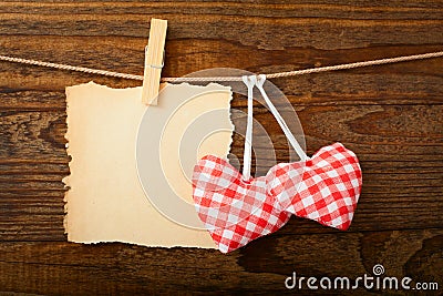 Valentines Vintage Handmade Hearts over Wooden Stock Photo