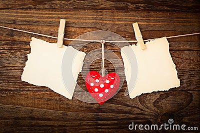 Valentines Vintage Handmade Hearts over Wooden Stock Photo