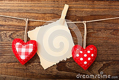 Valentines Vintage Handmade Hearts over Wooden Stock Photo