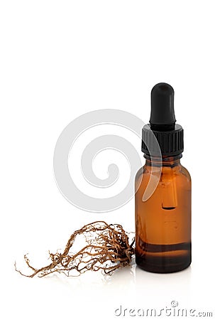 Valerian Root and Tincture Bottle Stock Photo