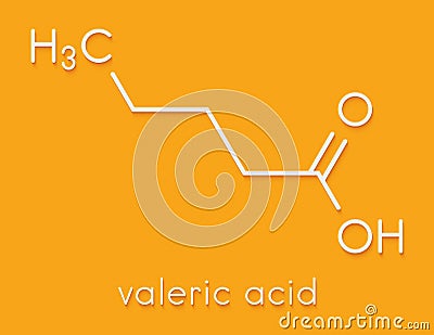 Valeric acid molecule. Smelly molecule, present in the plant valerian Valeriana officinalis. Skeletal formula. Stock Photo