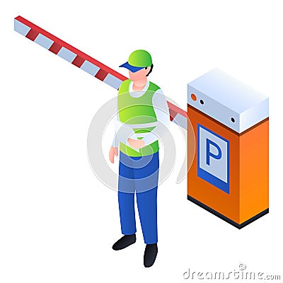 Valet man at barrier icon, isometric style Vector Illustration
