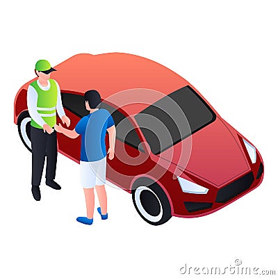 Valet man take a car icon, isometric style Vector Illustration