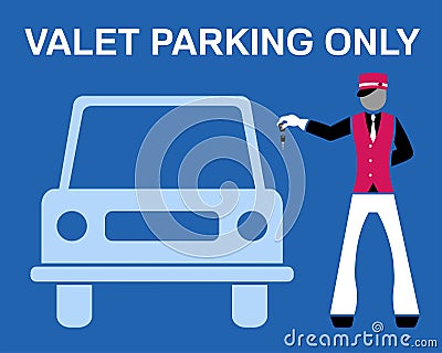 Valet parking only signboard desing with valet and car silhouette Vector Illustration