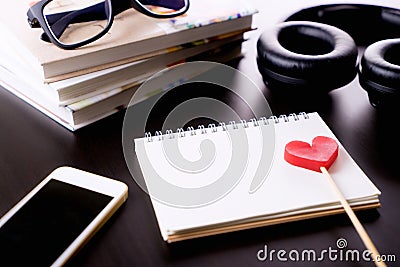 Valetines music songwriting book with headphone Stock Photo