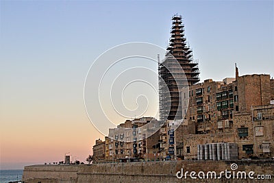 Malta - January 2023 - Panoramic view on Valetta at dusk Stock Photo