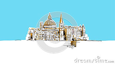 Valetta, Malta Lineart Vector Sketch Vector Illustration