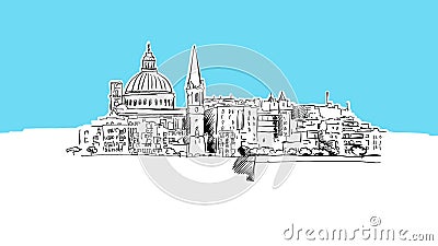 Valetta Skyline Panorama Vector Sketch Vector Illustration