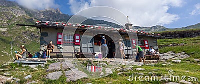 Valgoglio, Italy. View of the lodge Cernello in summer time. Italian Alps Editorial Stock Photo