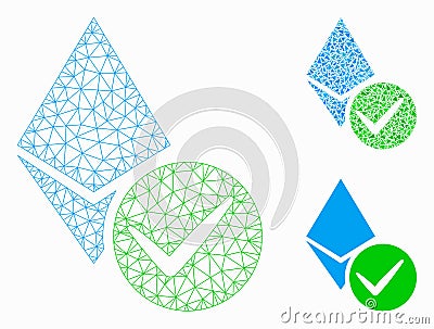 Valid Ethereum Crystal Vector Mesh Carcass Model and Triangle Mosaic Icon Vector Illustration