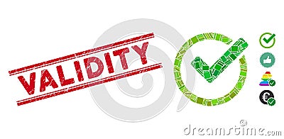 Validity Mosaic and Scratched Validity Watermark with Lines Vector Illustration