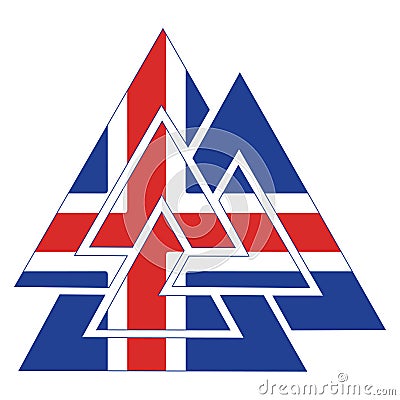 Valknut ancient pagan Nordic Germanic symbol and Iceland flag Vector Illustration