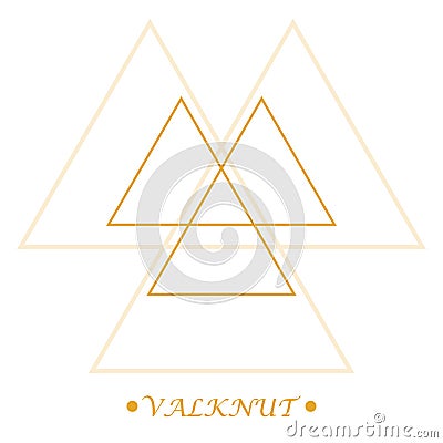 Valknut sign. Scandinavian amulet, symbol god Odin in golden color on white background. Line art. Isolated pagan vector Vector Illustration