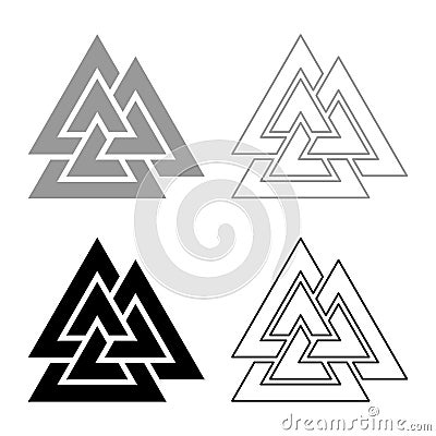 Valknut sign symblol icon set grey black color illustration outline flat style simple image Vector Illustration