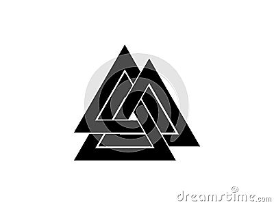 Valknut is a symbol of the world`s end of the tree Yggdrasil. Sign of the god Odin. Norse culture. Triangle logo. Vector Vector Illustration