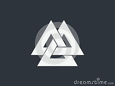 Valknut is a symbol of the world's end of the tree Yggdrasil. Sign of the god Odin. It refers to the Norse culture. Vector Illustration