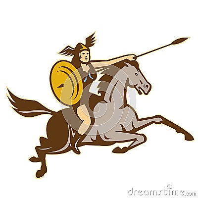 Valkyrie Amazon Warrior Horse Rider Vector Illustration
