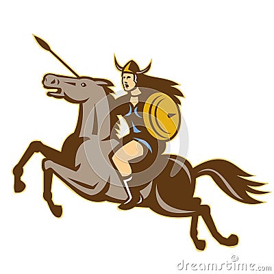 Valkyrie Amazon Warrior Horse Rider Vector Illustration