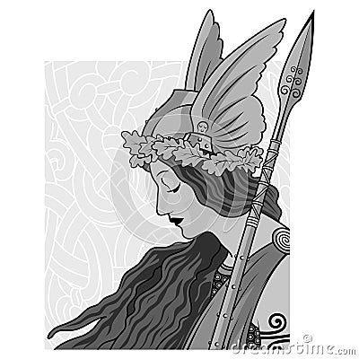 Valkyrie, illustration to Scandinavian mythology, drawn in Art Nouveau style Vector Illustration