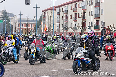 Valladolid, Spain - January 11, 2020: motorcycle parade in meeting penguins Editorial Stock Photo