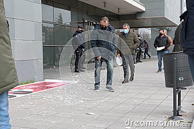 Valladolid, Spain; 02-03-2021. Protests by hoteliers and restaurateurs over measures against the COVID-19 Editorial Stock Photo